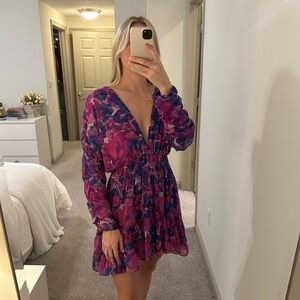 Misa Los Angeles Pink and Blue Floral Mini Dress